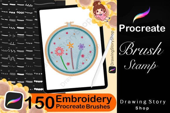 150 Procreate Embroidery Brushes for Real-World Projects