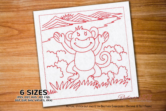 Baby Monkey Dancing Redwork Design Review