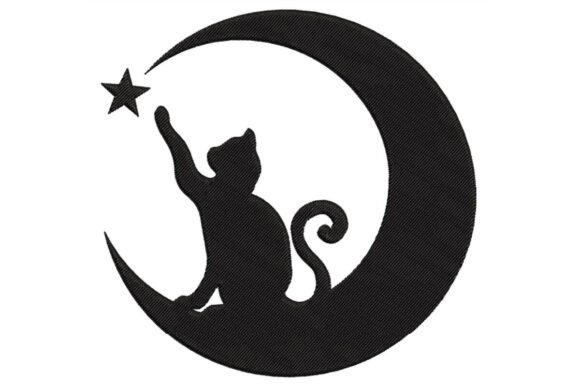 Black Cat on Moon: A Versatile Embroidery Design for Boutique Apparel